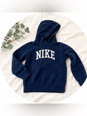 Nike Kids Navy Blue Hooded Sweatshirt with Front Logo